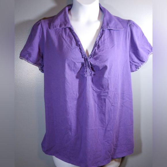 Lane Bryant Purple Collared Ruffle Tee - Picture 1 of 8